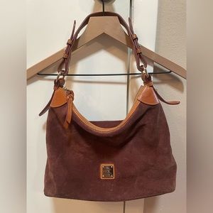 Dooney Bourke Signature Belvedere Suede Leather Burgundy Tote Hobo